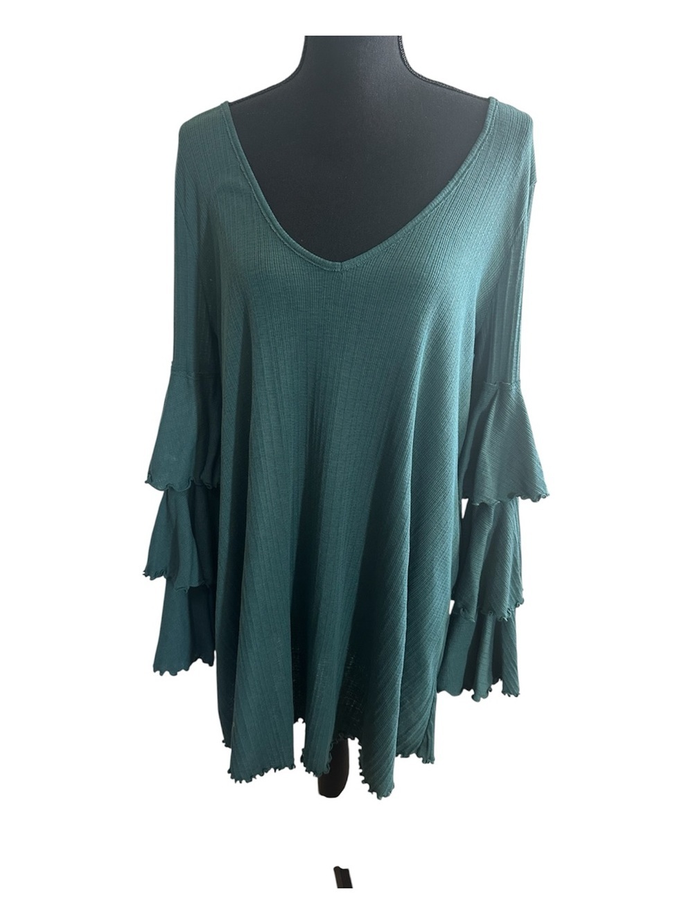Free People Beach Seashore Mini Green Tiered Bell Sleeve Dress